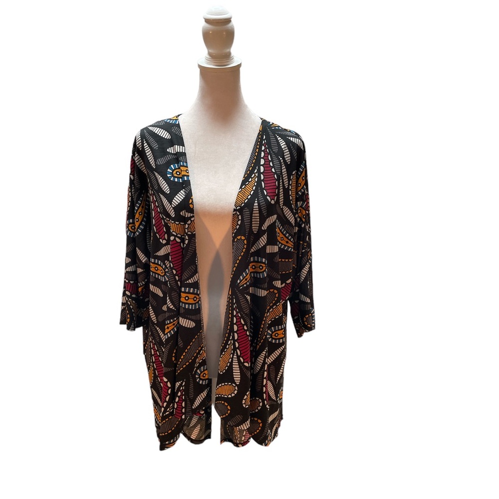 LuLaRoe Black Multi-Color Paisley Print Open Front Short Sleeve Cardigan Size S - Picture 5 of 12